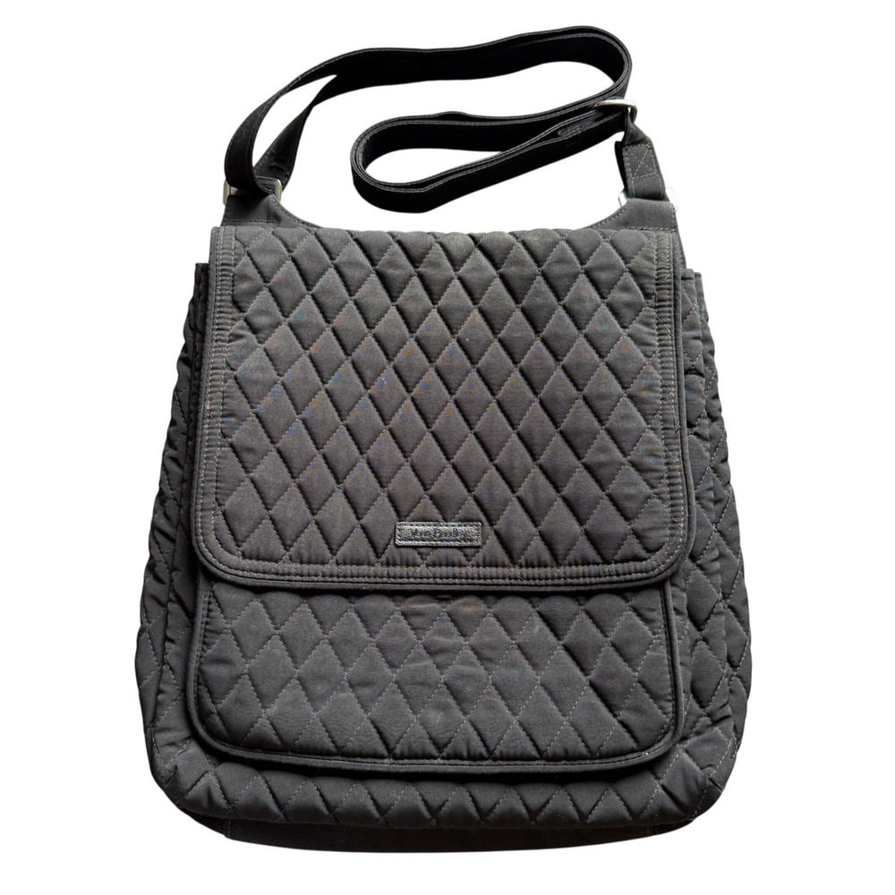 Vera Bradley Black Quilted Crossbody Bag Signature Rose Floral Lining